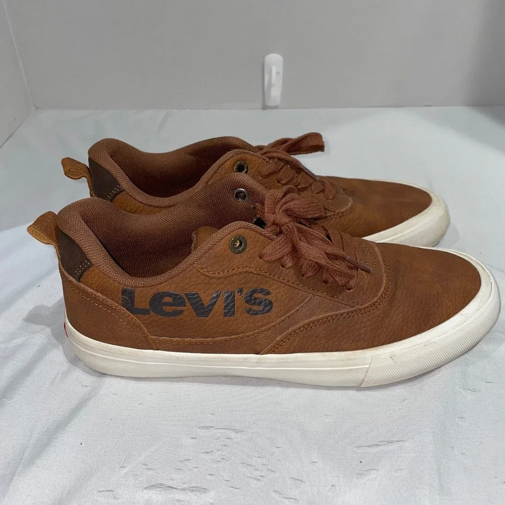 Levis Kids Brown Synthetic Leather Low Top Lace Up Sneakers Size 6 539458-09H1
